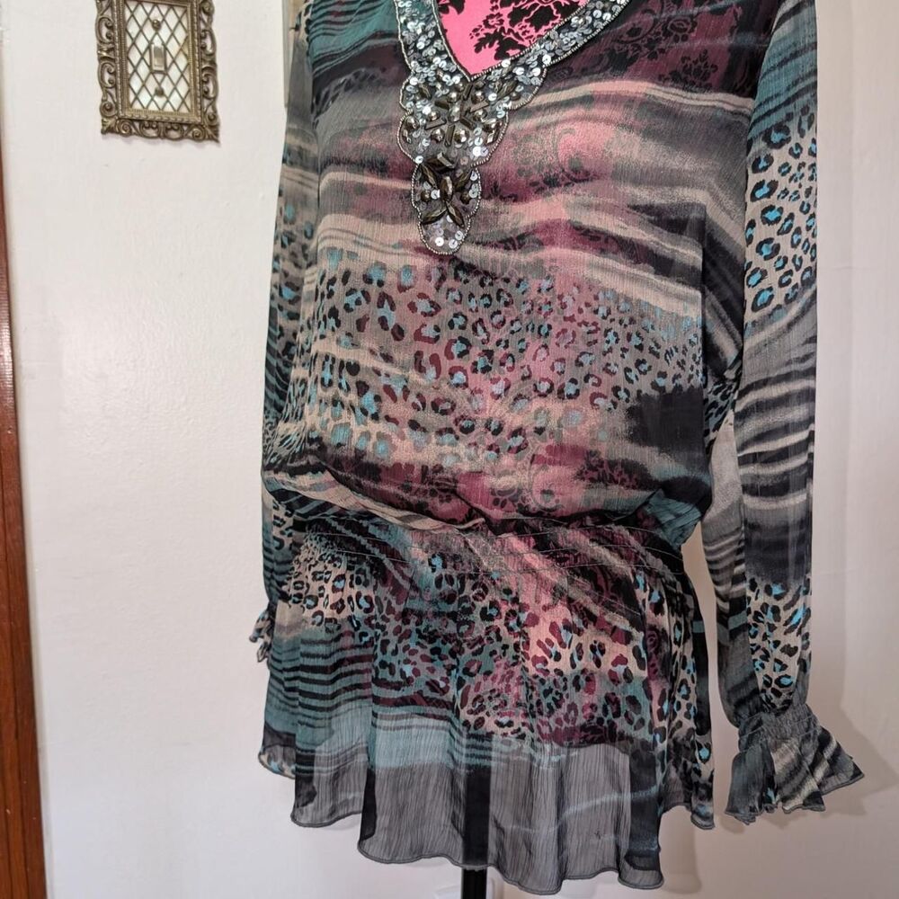 Women's Grey and Blue sheer Blouse